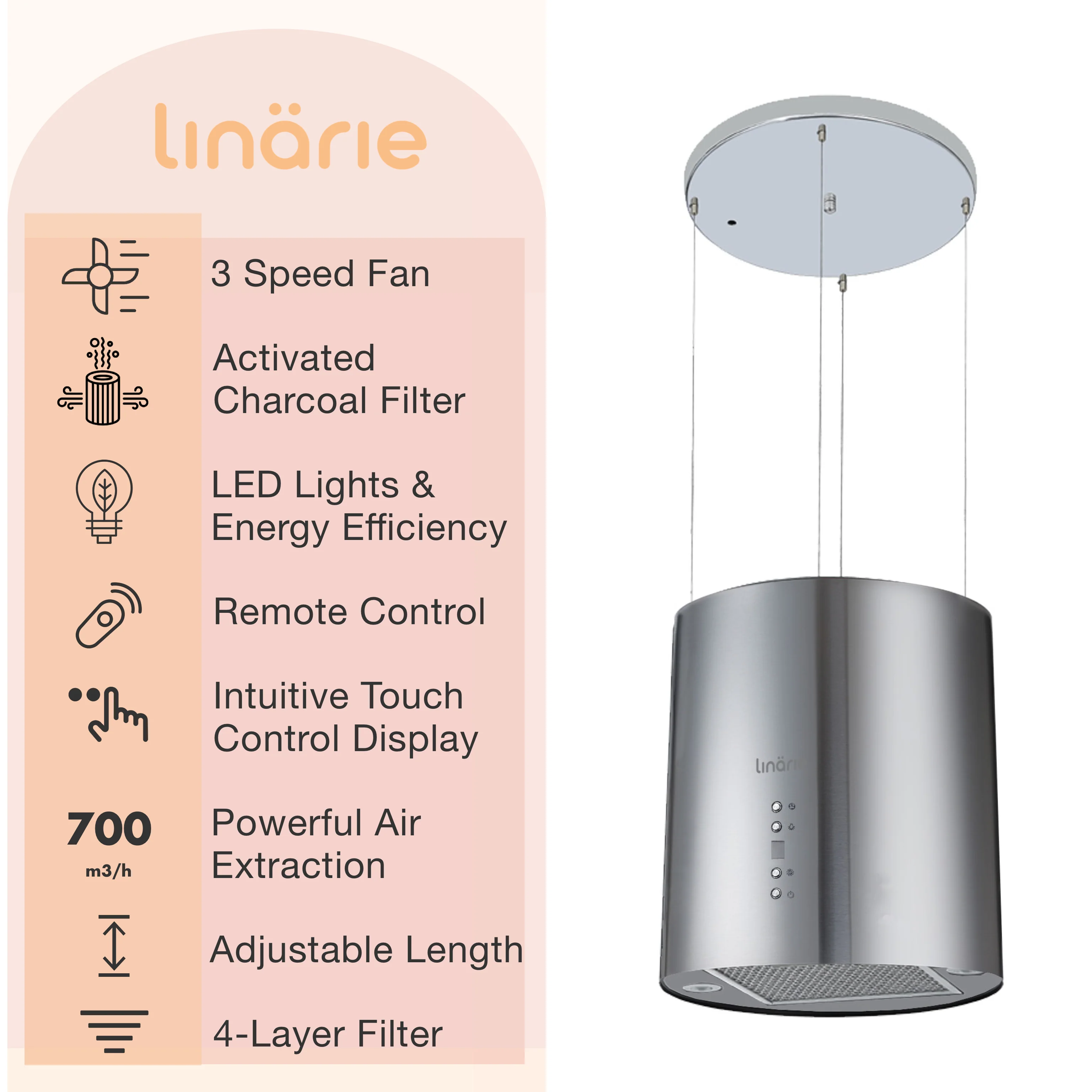 Corsica 35cm Island Rangehood RAHID35X - Image 3