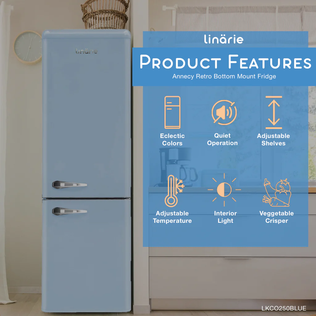 Annecy 242L Retro Bottom Mount Fridge Blue LKCO250BLUE - Image 10