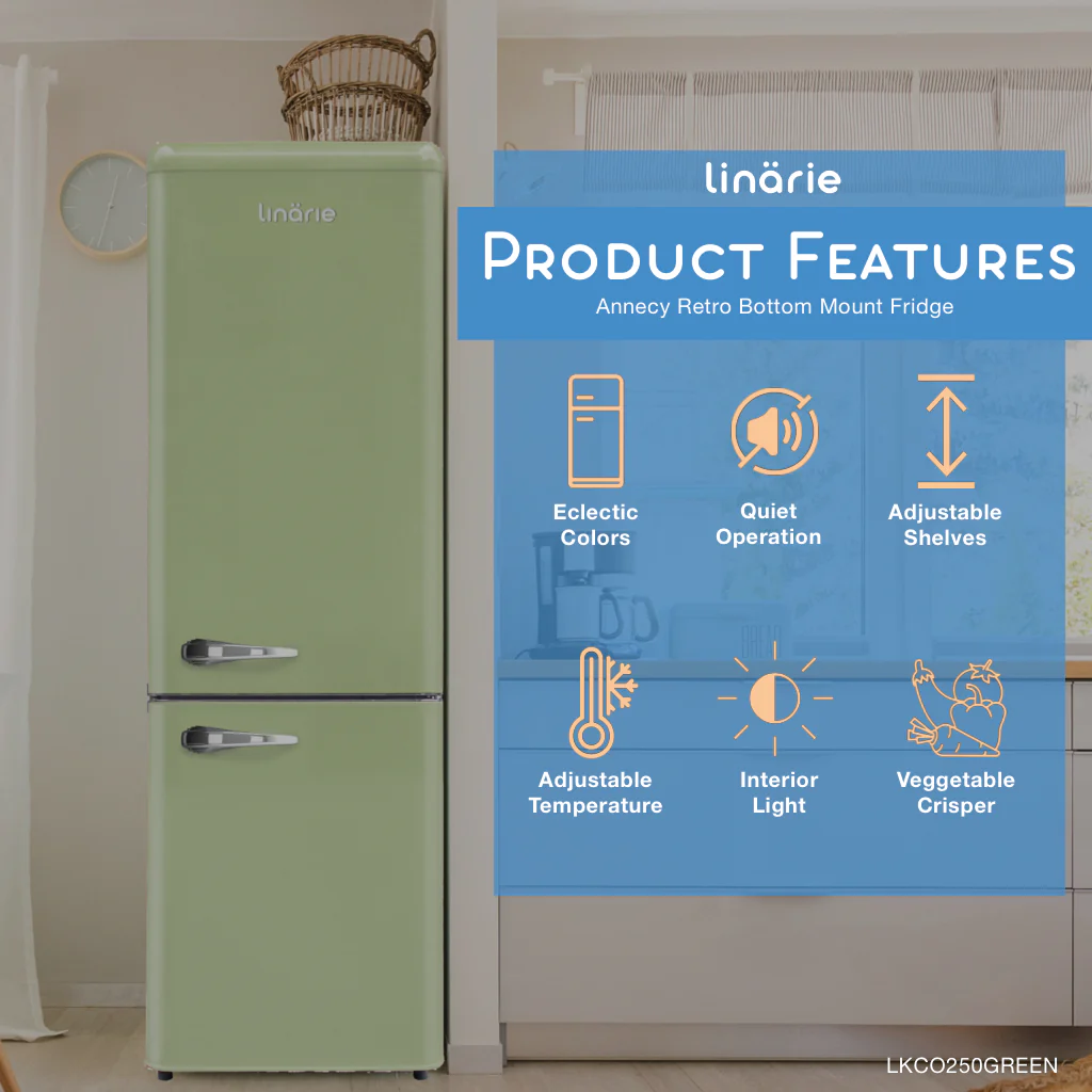 Annecy 242L Retro Bottom Mount Fridge Green LKCO250GREEN - Image 11