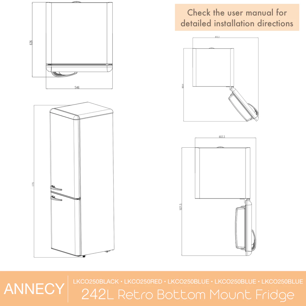 Annecy 242L Retro Bottom Mount Fridge Green LKCO250GREEN - Image 15