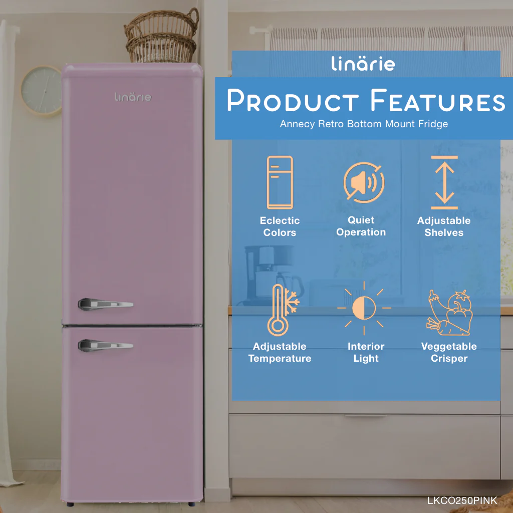 Annecy 242L Retro Bottom Mount Fridge Pink LKCO250PINK - Image 9
