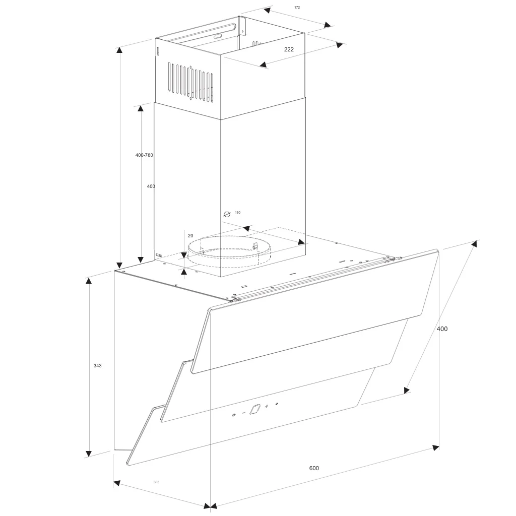 Gruissan 60cm Angled Canopy Wall-Mounted Rangehood with Gesture Control RAHSL60B3 - Image 13