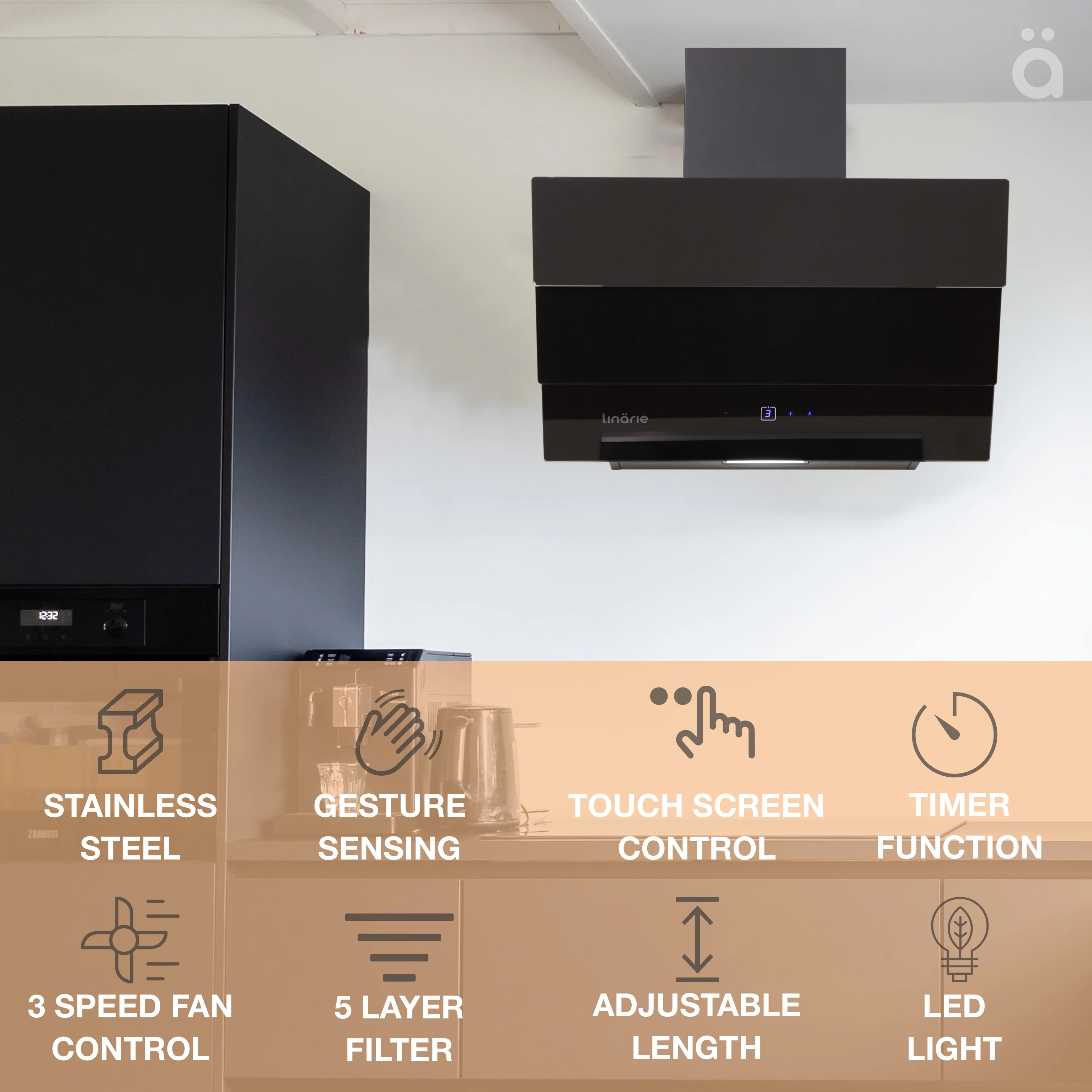 Gruissan 60cm Angled Canopy Wall-Mounted Rangehood with Gesture Control RAHSL60B3 - Image 19