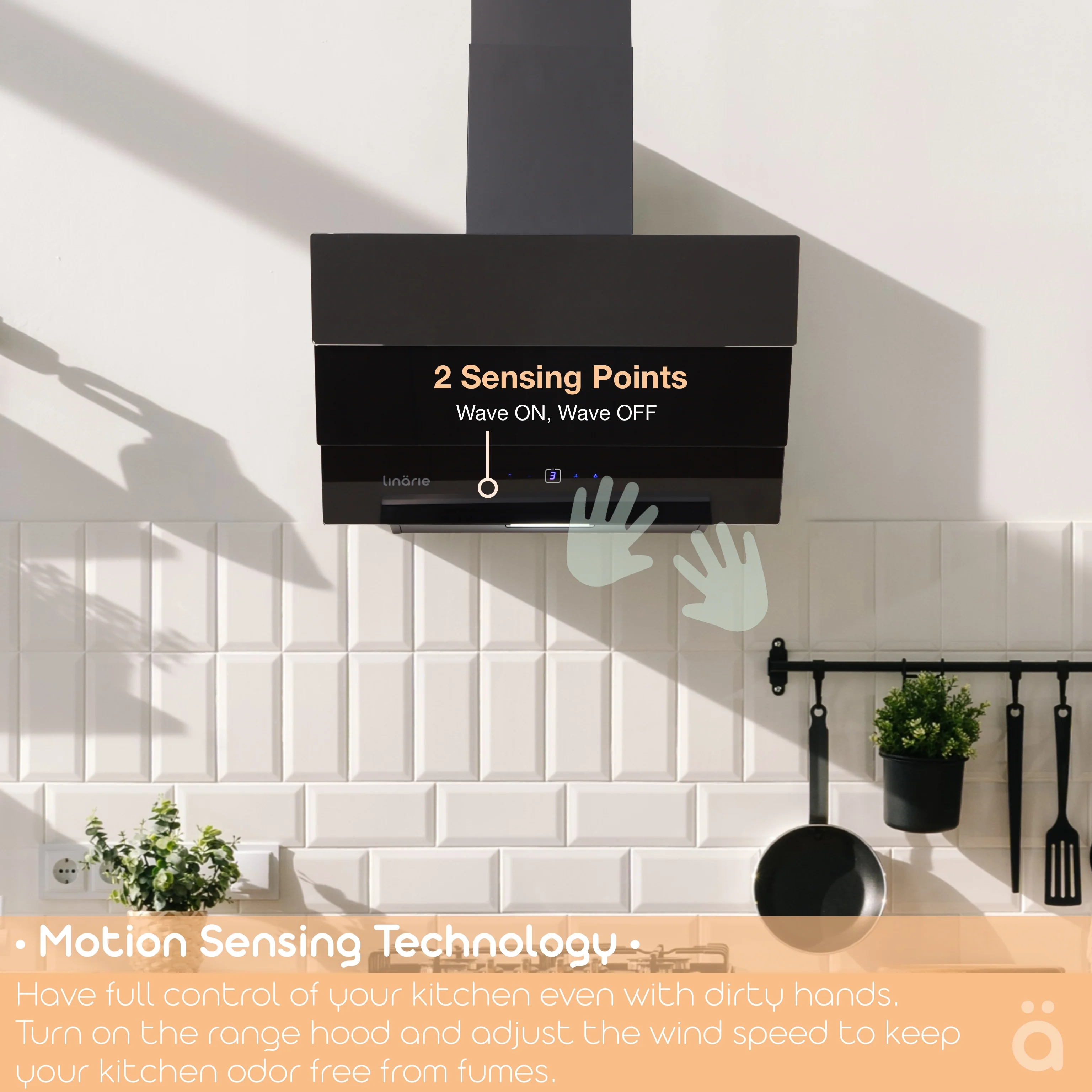 Gruissan 60cm Angled Canopy Wall-Mounted Rangehood with Gesture Control RAHSL60B3 - Image 8