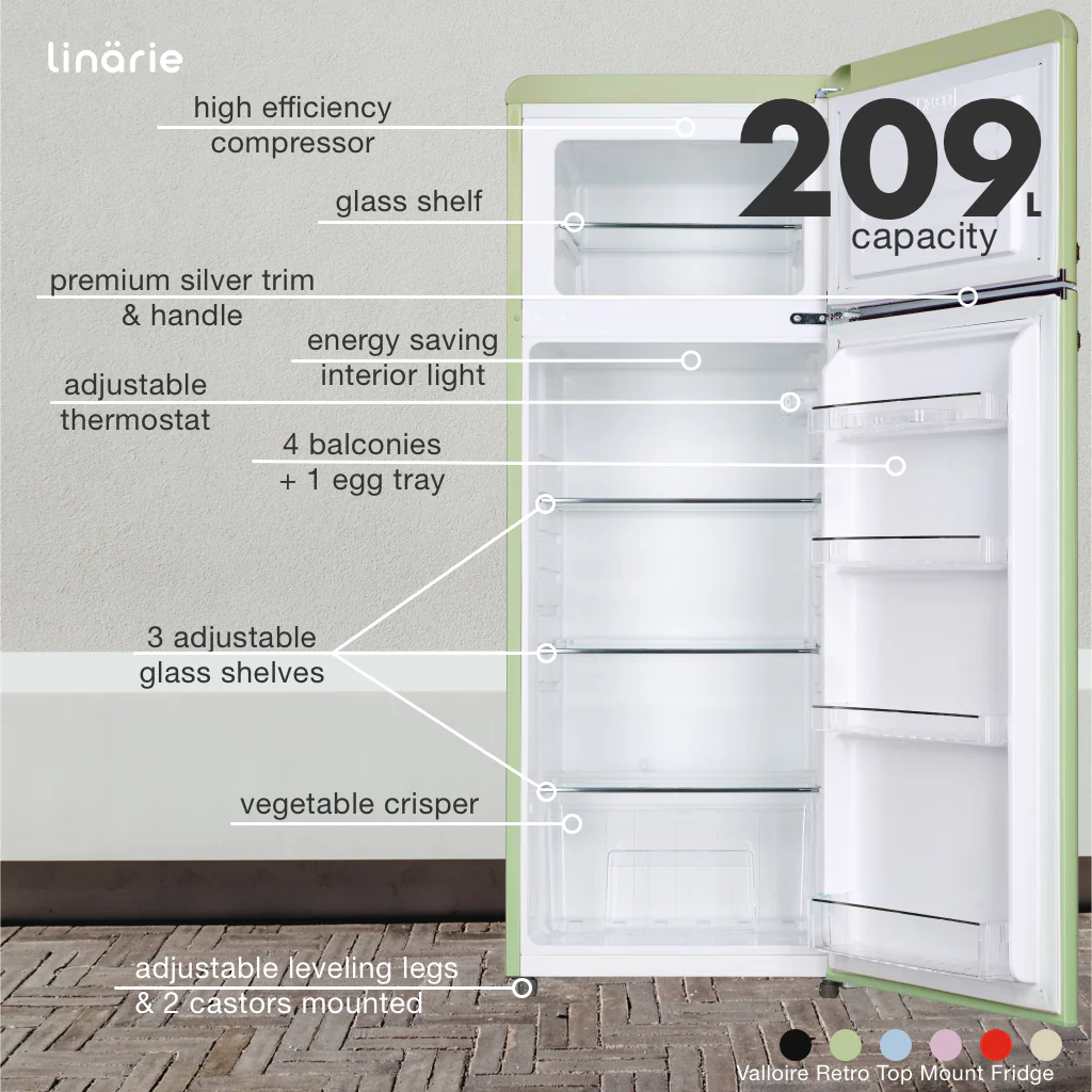 Valloire 209L Green Retro Top Mount Fridge LK200DDGREEN [PRE ORDER] - Image 13