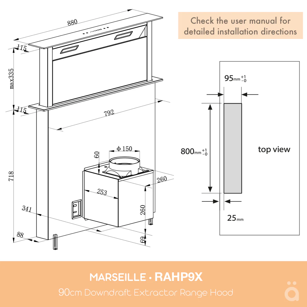 Marseille 90cm Downdraft Extractor Rangehood RAHP9X - Image 7